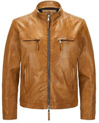 Milestone - Herren Lederjacke,Braun, Cognac Uni Mit Motiv - Lyst
