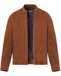 Strellson - Herren Lederjacke Braun, Cognac Unifarben Slim Fit - Lyst