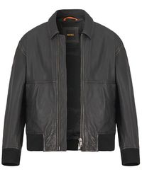 BOSS - Herren Lederjacke Unifarben - Lyst