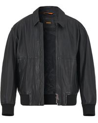 BOSS - Herren Lederjacke Unifarben - Lyst
