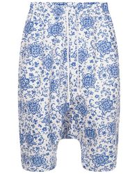 Junya Watanabe Patterned Shorts In White / Blue
