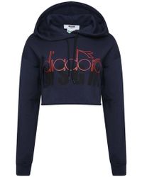 MSGM Diadora Contrast Logo Cropped Hoodie - Blue