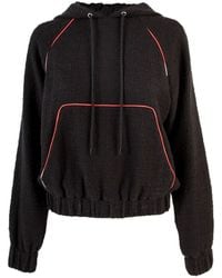 MSGM Cropped Cotton Tweed Hoodie - Black