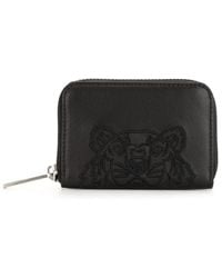 KENZO Tiger Crest Small Zipped Leather Wallet in Black for Men | Lyst