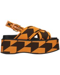 Marni Houndstooth Jacquard Wedge Sandal - Orange