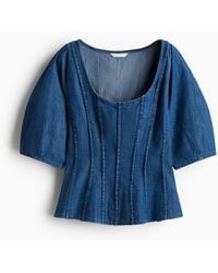 H&M - Peplumbluse im Denimlook - Lyst