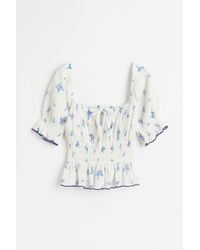 H&M Puff-sleeved Peplum Blouse - White