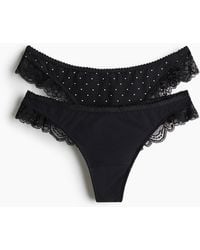 H&M - 2-pack Lace-trimmed Microfibre Thong Briefs - Lyst