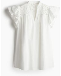 H&M - Kleid mit Volantärmeln und Broderie Anglaise - Lyst