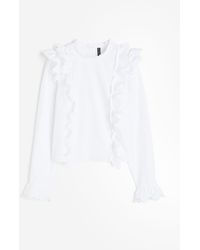 H&M - Volantbluse mit Detail in Broderie Anglaise - Lyst