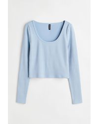Damen Bekleidung Oberteile Langarm Oberteile H&M Synthetik Geripptes Shirt in Blau 