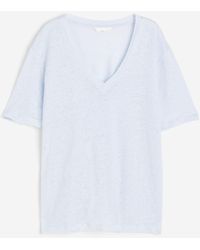 H&M - T-Shirt mit V-Neck aus Leinenjersey - Lyst