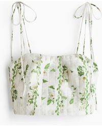 H&M - Plissiertes Crop-Top aus Leinengemisch - Lyst