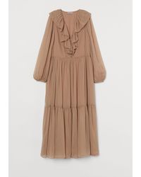 H&M Lange Jurk Met Volant - Naturel
