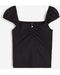 H&M - Shirt mit Picot-Besätzen und Puffärmeln - Lyst