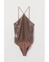H&M Paillettenbody - Natur