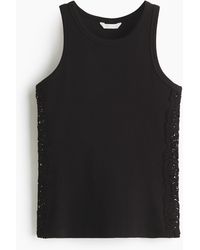 H&M - Geribde Tanktop Met Kant - Lyst