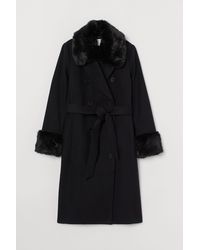 H&M Mantel mit Fake-fur - Schwarz