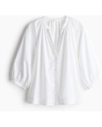H&M - Popelinebluse mit Ballonärmeln - Lyst