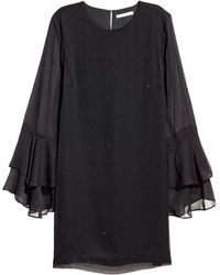 H&M Flounce-sleeved Dress - Black