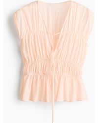 H&M - Baumwollbluse mit Raffungen - Lyst