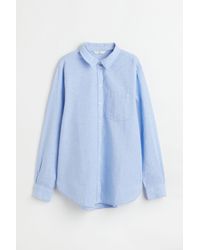H&M Gerippte Veloursbluse in Blau Damen Bekleidung Oberteile Hemden 