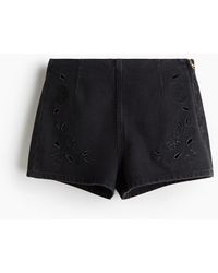 H&M - Denim Short Met Broderie Anglaise - Lyst