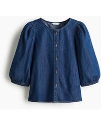 H&M - Denim Blouse Met Ballonmouwen - Lyst