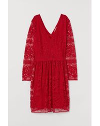H&M + Kanten Jurk Met V-hals - Rood
