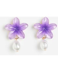 H&M Flower-shaped Earrings - Purple
