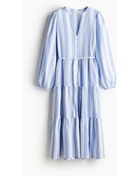 H&M - Kleid aus Leinenmix mit Stufenrock - Lyst