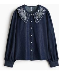 H&M - Denim Blouse Met Geborduurde Kraag - Lyst