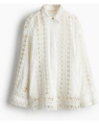 H&M - Bestickte Bluse aus Leinenmix - Lyst