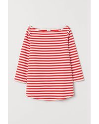 H M Cotton Striped Top In Dark Blue White Striped Blue Lyst