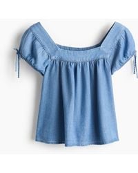H&M - Denimbluse mit Puffärmeln - Lyst