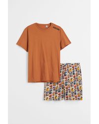 H&M Pyjama T-shirt And Shorts - Natural