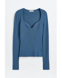 H&M Geripptes Strickshirt - Blau