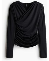 H&M - Drapiertes Jerseyshirt - Lyst