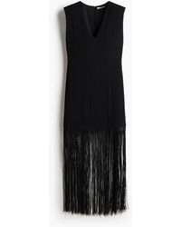 H&M - Kleid mit Schulterpolstern und Fransen - Lyst