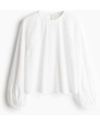 H&M - Bluse aus Leinenmix mit Broderie Anglaise - Lyst