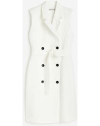 H&M - Kleid aus Leinenmix mit Bindegürtel - Lyst