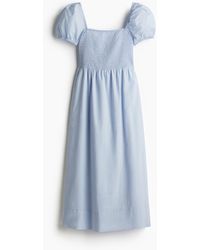 H&M - Puff-sleeved Cotton Dress - Lyst