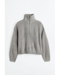 H&M Zip-top Rib-knit Jumper - Grey