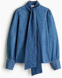 H&M - Denim Blouse Met Sjaal - Lyst