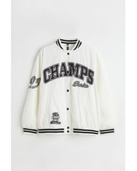 H&M Embroidered Baseball Jacket - White