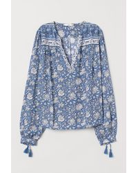 H&M Blouse à encolure en V - Bleu