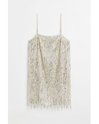 H&M Fringe-hem Sequined Dress - White