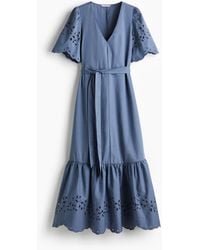 H&M - Langes Kleid mit Broderie Anglaise - Lyst