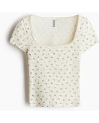 H&M - Geripptes T-Shirt mit Picot-Besatz - Lyst