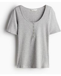 H&M - Top Côtelé Avec Col Tunisien - Lyst